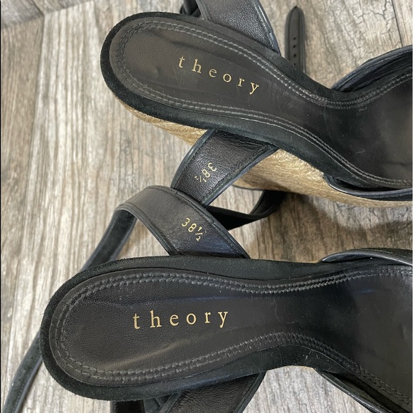 THEORY Espradille Wedge Platform Sandals Ankle Strap Black Suede EU 38.5 /US 8.5 - Picture 2 of 11